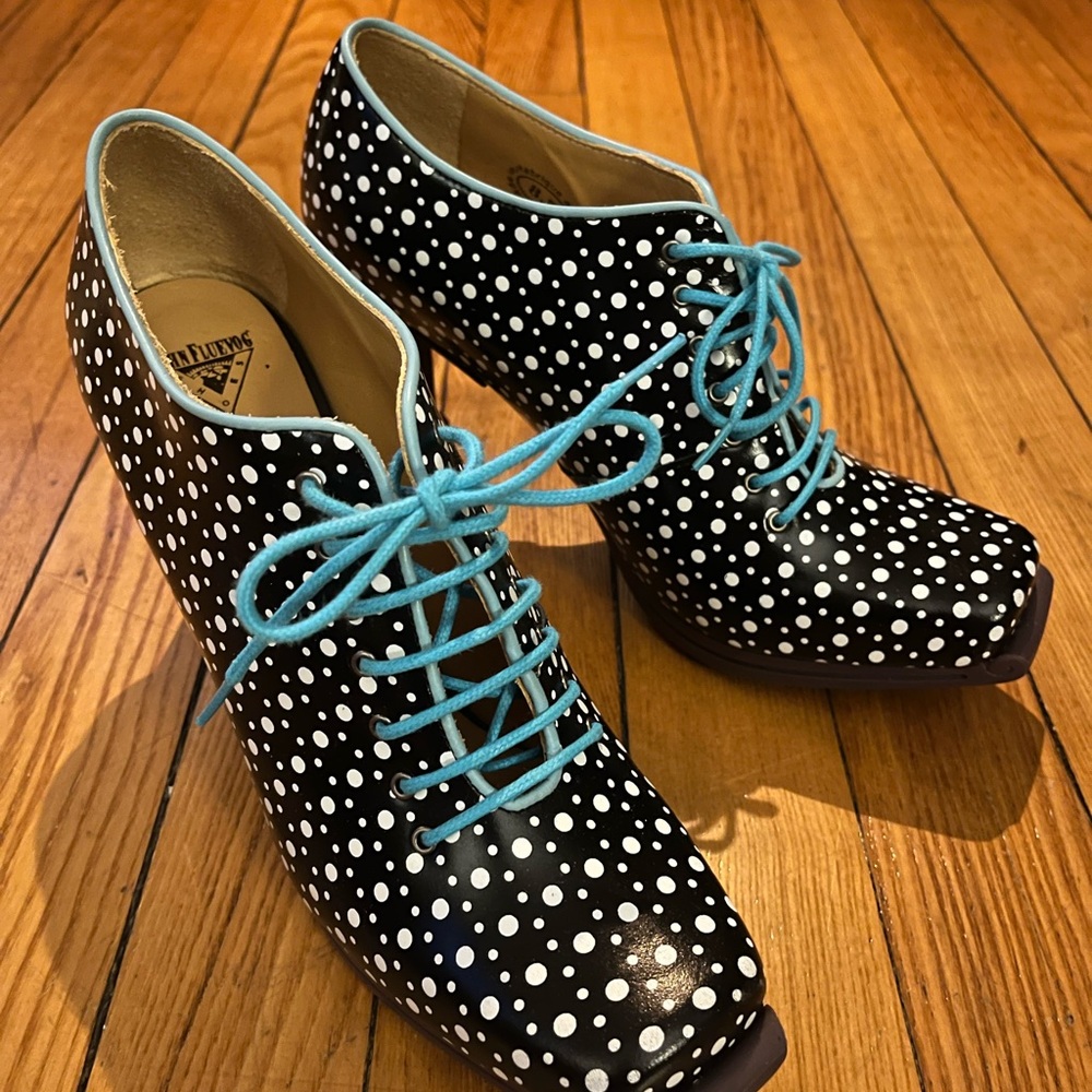 Fluevog Black and White Polka Dot Heels